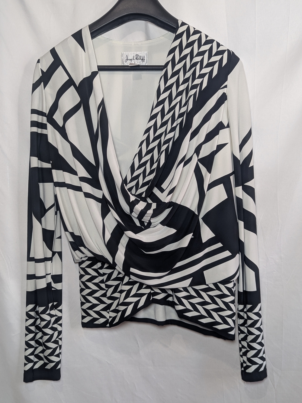 Joseph Ribkoff Black & White Geometric Twist Front Top – Size 10